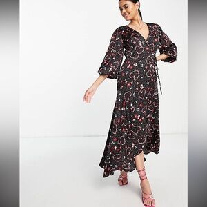 Liquorish Heart Print Wrap Dress